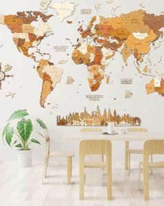 Mapa del mundo de madera para pared