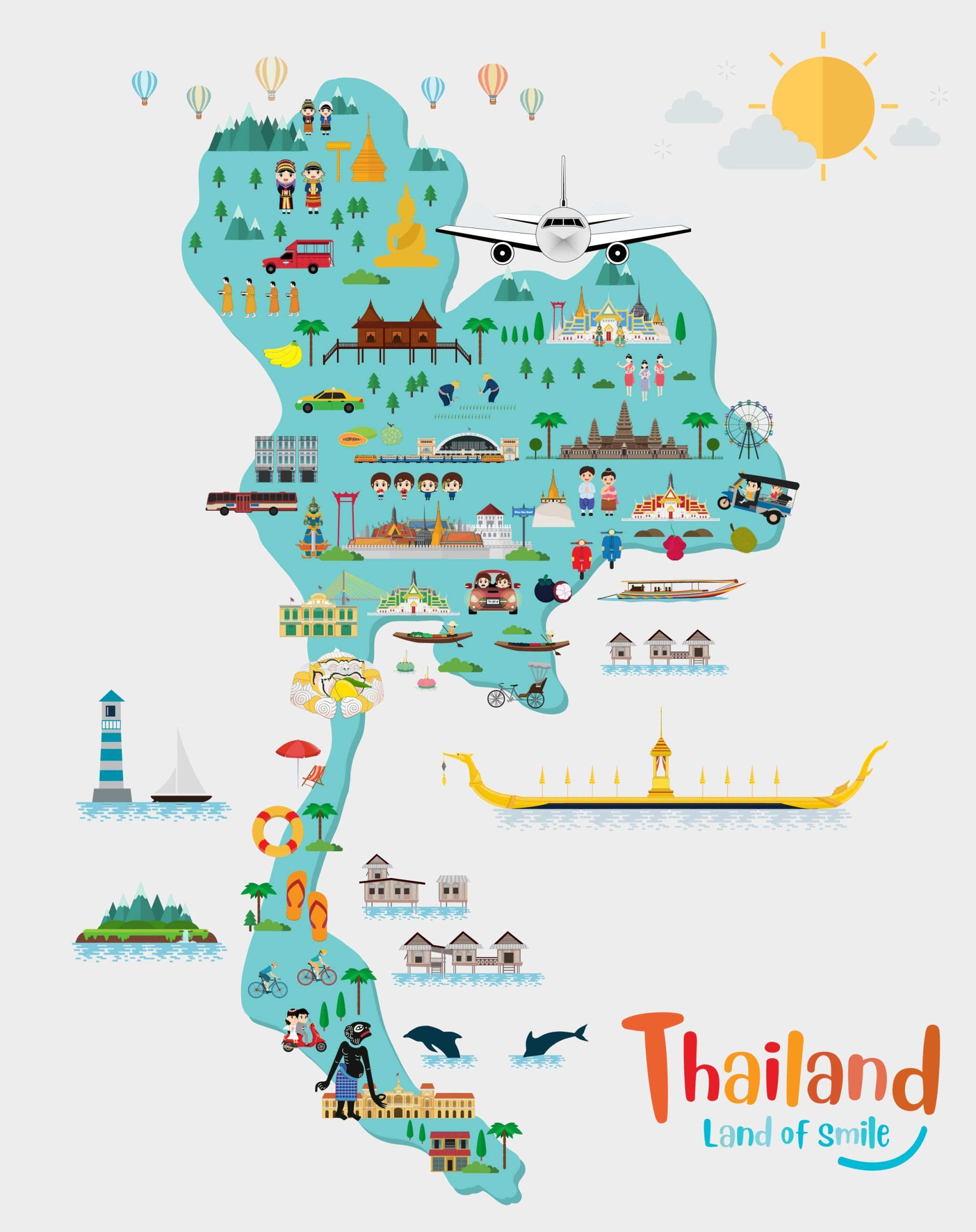 tailandia mapa thai ilustrado